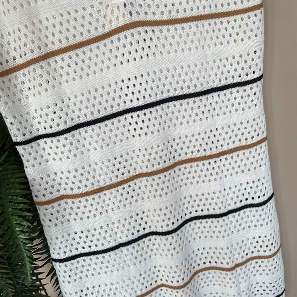 Brand New Dokotoo White Striped Crochet Knit Sweater Dress Swim Coverup V-Neck